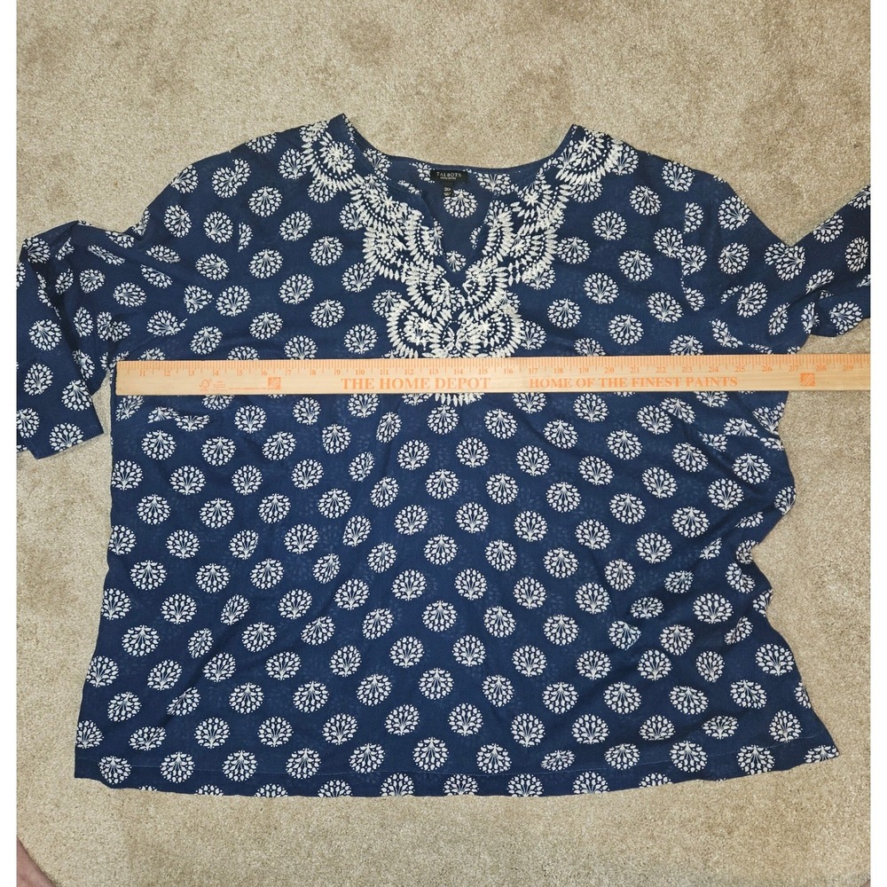 Talbots Tunic Blouse Women 3XP Blue Embroidered Cotton Boho Coastal Grandma Airy - Picture 7 of 9